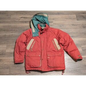 Brambilla Vintage Reversible Down Puffer Jacket Red Teal Green Hooded Mens M